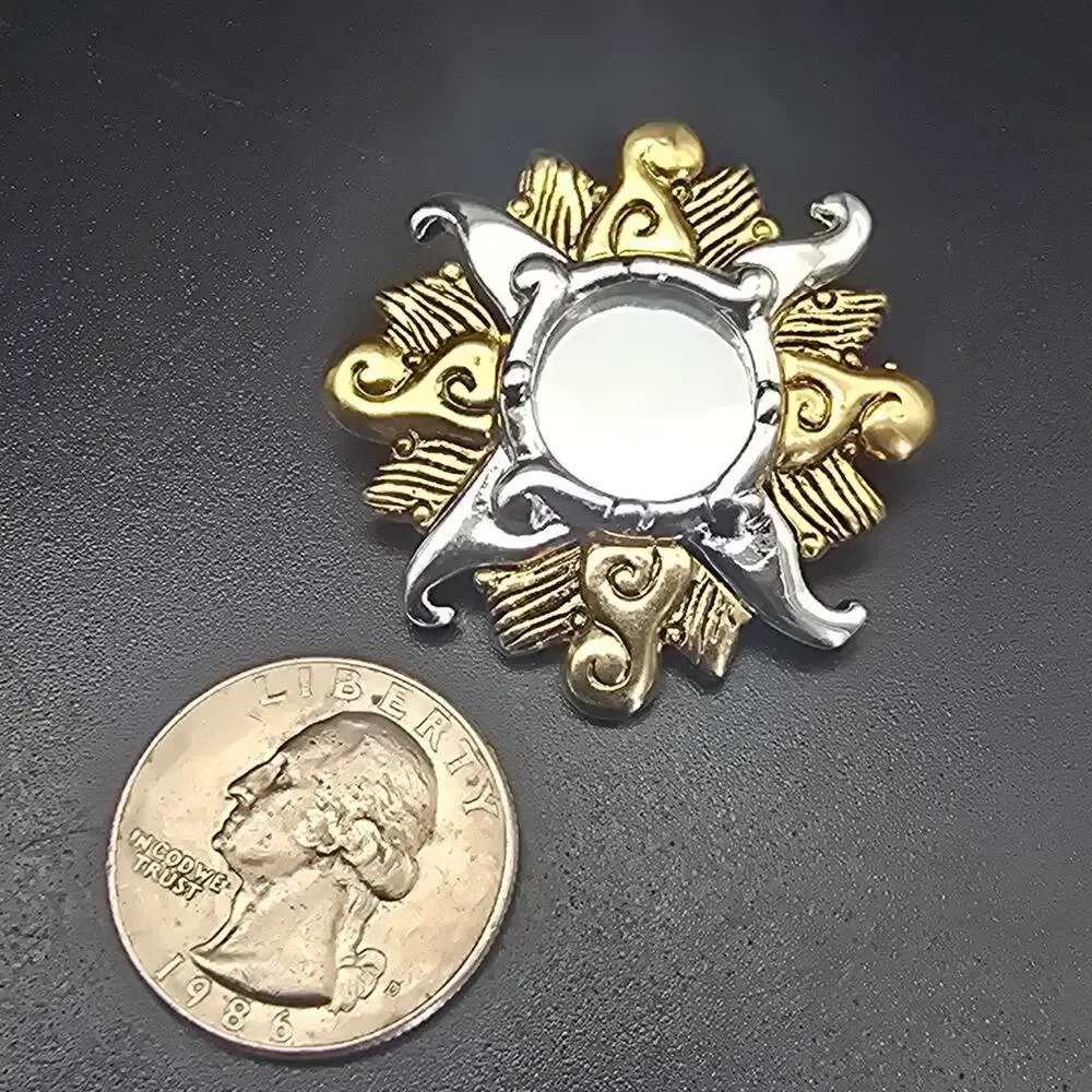 Danecraft Celestial Sunburst Brooch Sun Gold Tone Silver Tone 1990s